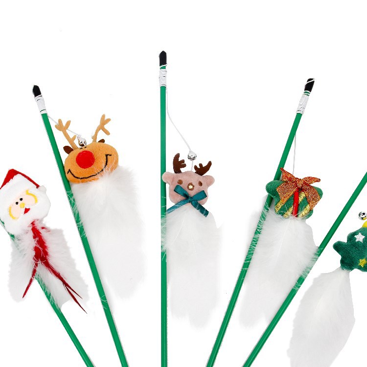 HKM-5472317 Funny Cat Stick with Plastic Old Man Reindeer and Fur Ball - Perfect for Pet Playtime