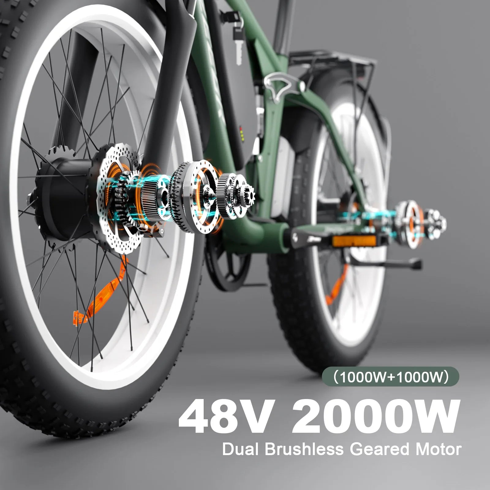 HKM-547347 2000W 26-Inch Dual Motor Electric Bike with Hydraulic Disc Brakes and LED Lights, 40-60km Range