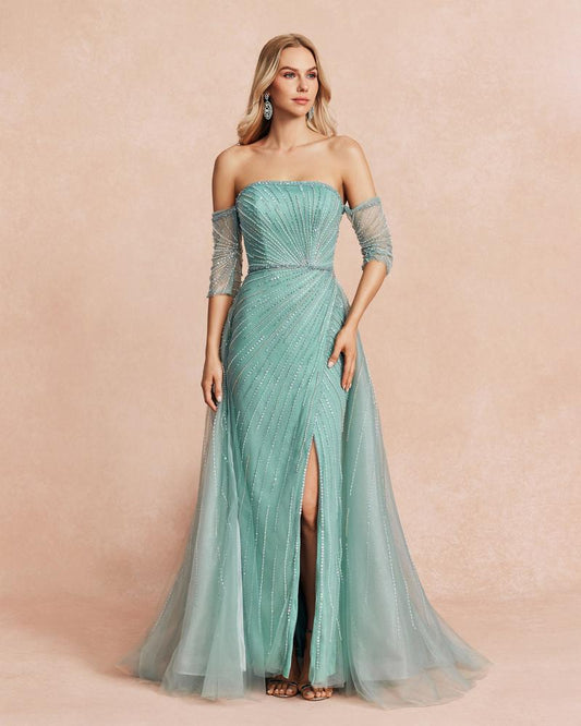 HKM-547347 Elegant Green Evening Gown for Women - Model EZ25111