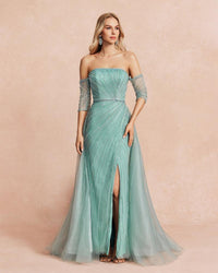 HKM-547347 Elegant Green Evening Gown for Women - Model EZ25111