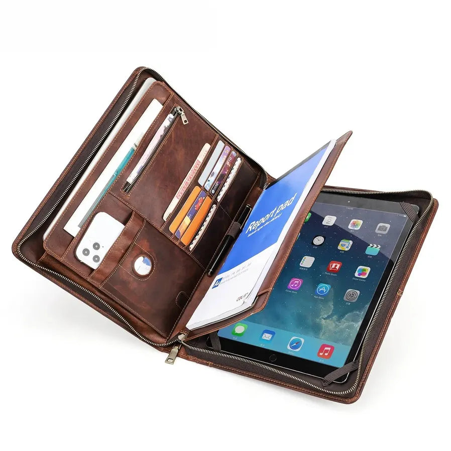 HKM-547347 Leather Tablet Case for iPad Pro 12.9 - Zipper Briefcase Portfolio CF2035R