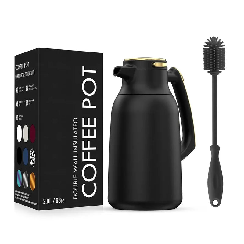 HKM-547411 Vacuum Insulated Stainless Steel Tea and Coffee Pot - 2L Capacity, Available in Black, White, Silver
