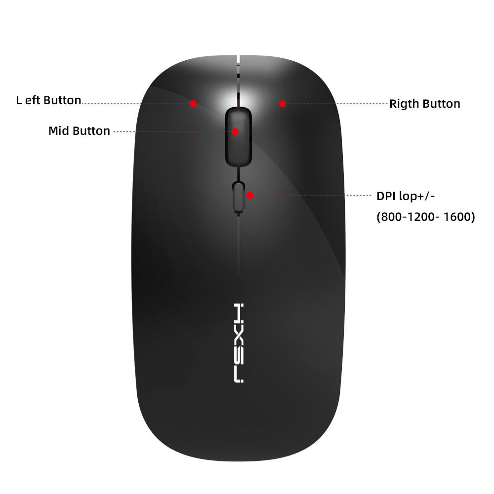 HKM-547475 Rechargeable Wireless Mouse M60 - Ergonomic Design, 2.4GHz Connection, 800-1600 DPI, ABS Material, Mute Operation, Black