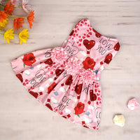HKM-5474877 Cute Printed Skirt for Dogs and Cats in Pink Love Heart, Red Rose, and Rose Red Cherry