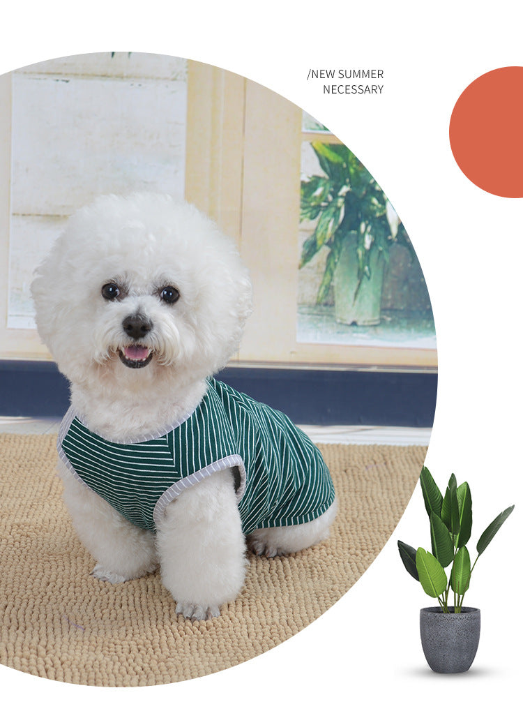 HKM-5477821 Pure Cotton Striped Knitted Dog Vest in Red and Green, Sizes XS to 5XL