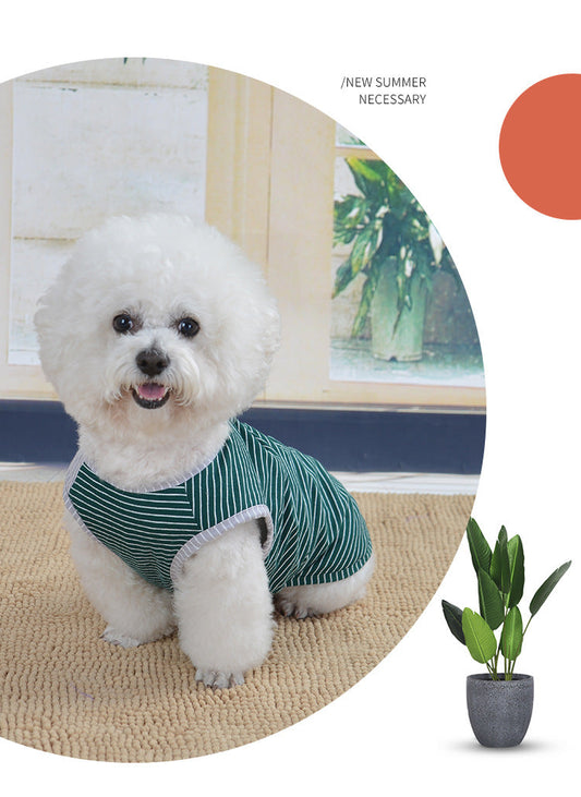 HKM-5477821 Pure Cotton Striped Knitted Dog Vest in Red and Green, Sizes XS to 5XL