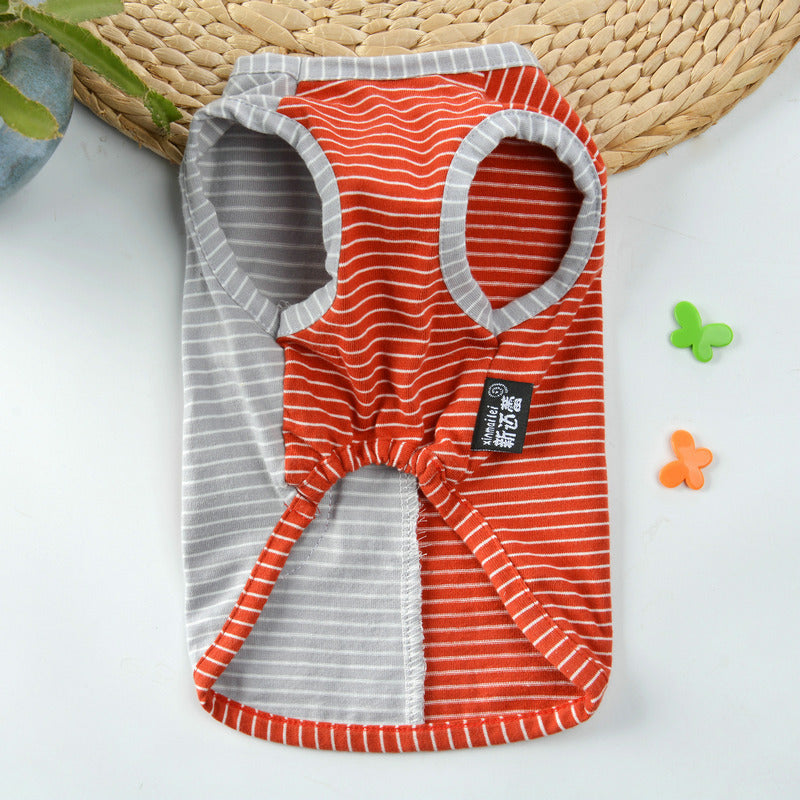 HKM-5477821 Pure Cotton Striped Knitted Dog Vest in Red and Green, Sizes XS to 5XL