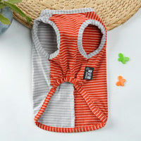 HKM-5477821 Pure Cotton Striped Knitted Dog Vest in Red and Green, Sizes XS to 5XL