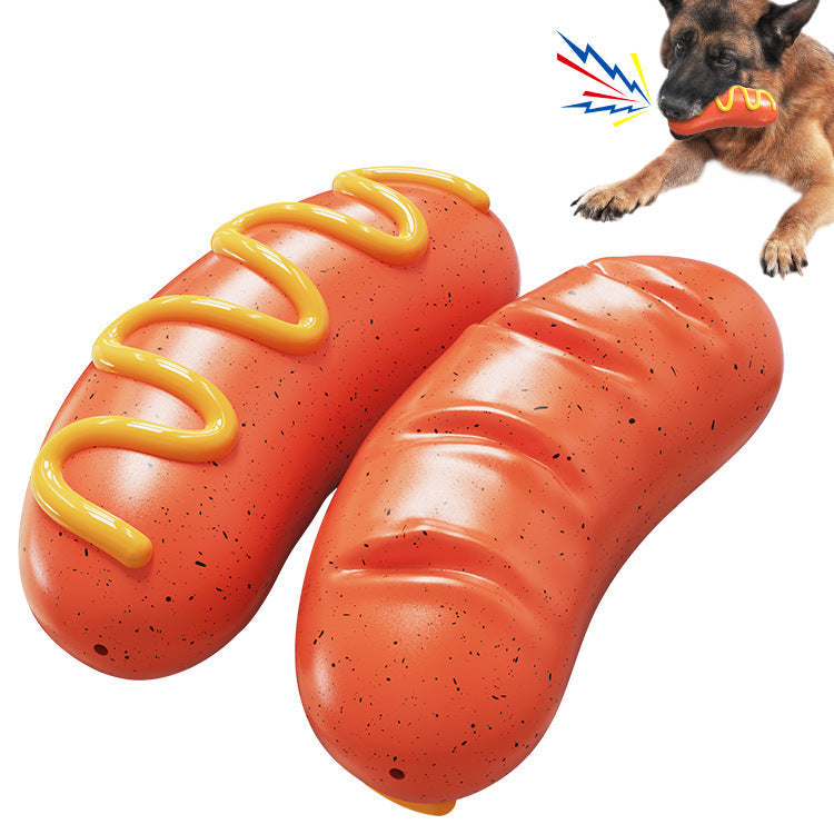 HKM-5478077 Dog-Safe TPR Molar Rod Toy - Hot Dog Sausage Design