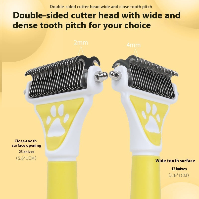 HKM-5478845 Pet Knot Untying Comb for Dogs and Cats - Durable Plastic and Metal Design in Yellow and Green