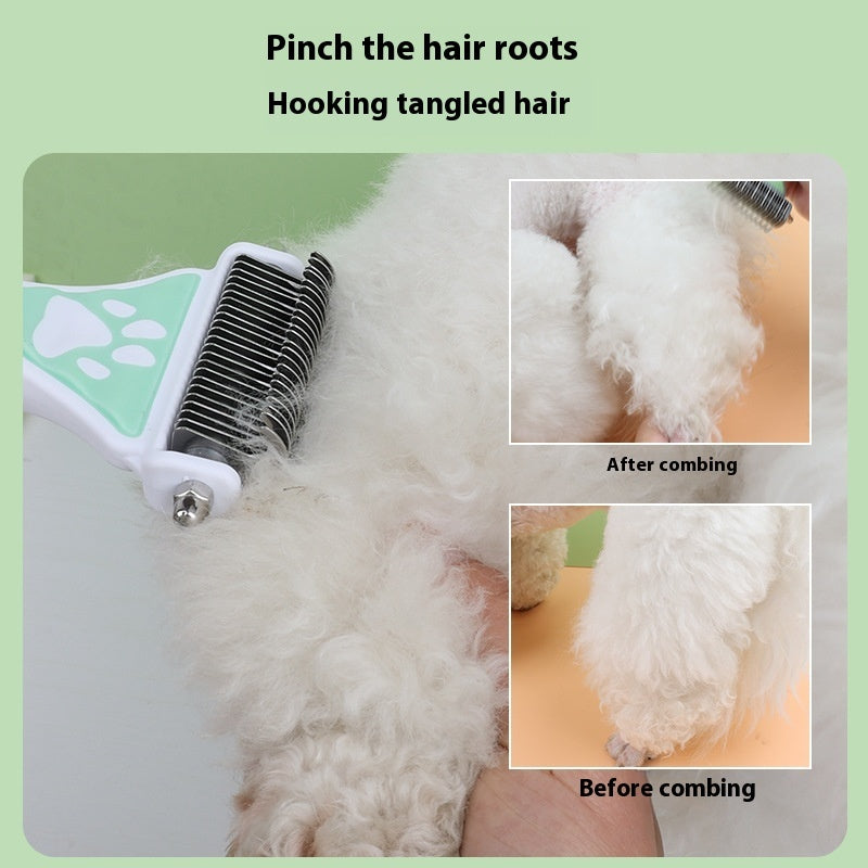 HKM-5478845 Pet Knot Untying Comb for Dogs and Cats - Durable Plastic and Metal Design in Yellow and Green