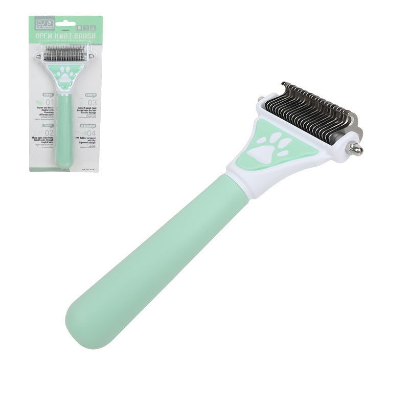 HKM-5478845 Pet Knot Untying Comb for Dogs and Cats - Durable Plastic and Metal Design in Yellow and Green