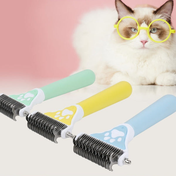 HKM-5478845 Pet Knot Untying Comb for Dogs and Cats - Durable Plastic and Metal Design in Yellow and Green