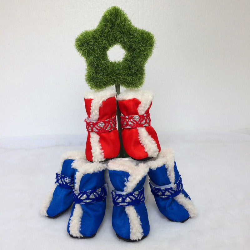 HKM-5479869 Waterproof Cotton Snow Boots for Pets - Padded Winter Shoes in Red and Blue, Sizes 1# to 4#
