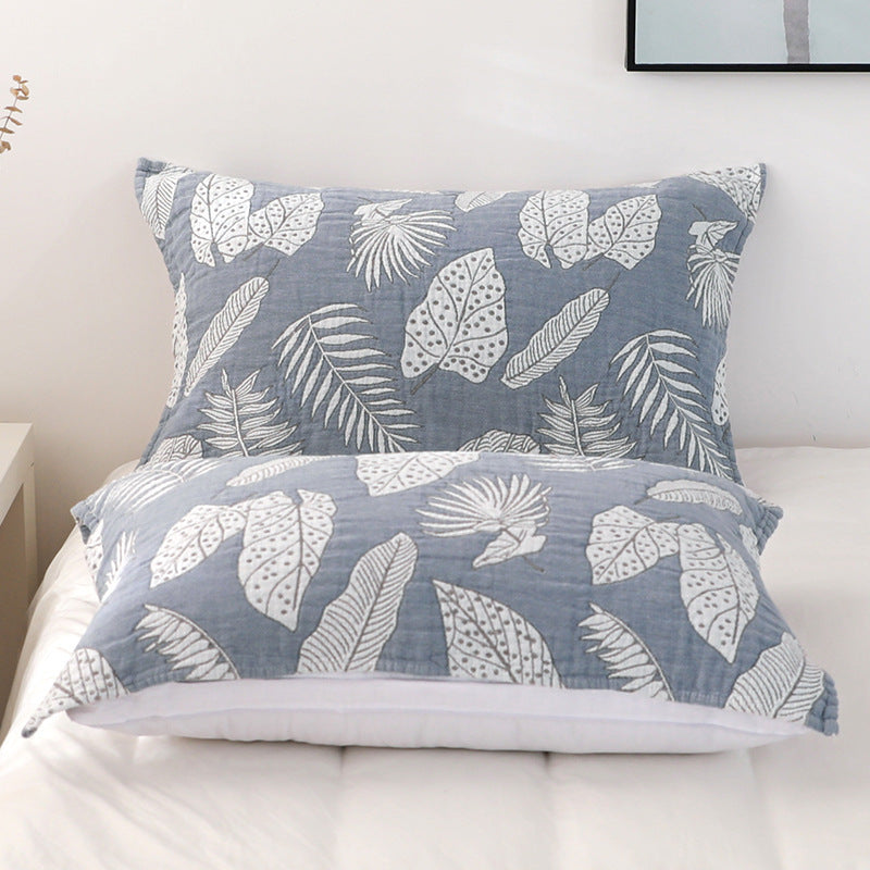 HKM-548115 Nordic Style Cotton Pillow Towels in Leaf Patterns - Available in Yellow and Blue