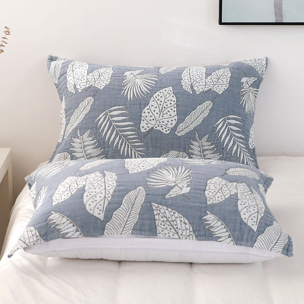 HKM-548115 Nordic Style Cotton Pillow Towels in Leaf Patterns - Available in Yellow and Blue