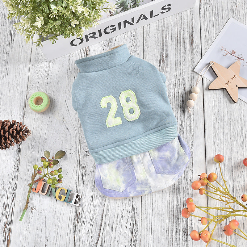 HKM-5481405 Casual Denim Skirt for Pets in Green and Rose Red - Autumn and Winter Wear