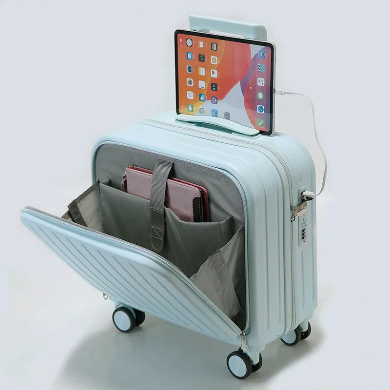 HKM-548179 Front Opening Expandable Travel Suitcase with Laptop Compartment and Pull Rod Design