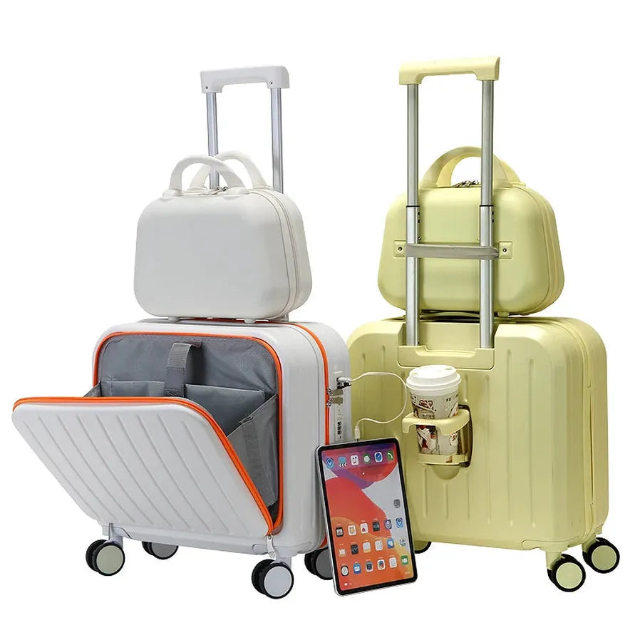 HKM-548179 Front Opening Expandable Travel Suitcase with Laptop Compartment and Pull Rod Design
