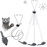 HKM-548243 Telescopic Cat Toy with Mouse Design for Indoor Play - Adjustable Length and Elastic Rope