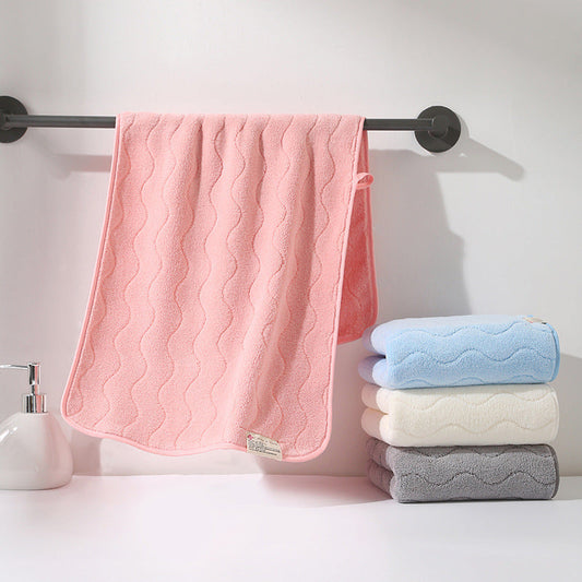 HKM-548371 Coral Fleece Household Face Towel - Multiple Stripe and Solid Colors Available