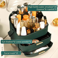 HKM-548691 360° Rotating Makeup Organizer with Lid and 2 Drawers – Space-Saving Skincare Storage Solution