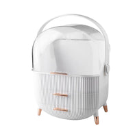 HKM-548691 360° Rotating Makeup Organizer with Lid and 2 Drawers – Space-Saving Skincare Storage Solution