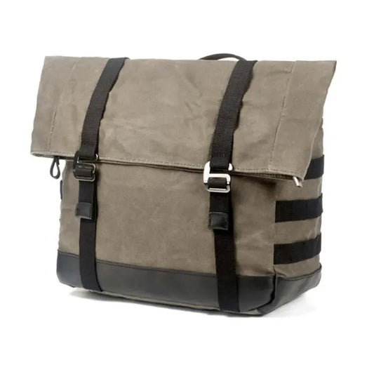 HKM-548819 Leather and Waxed Cotton Canvas Motorcycle Saddle Bags - Vintage Style Throw Over Panniers