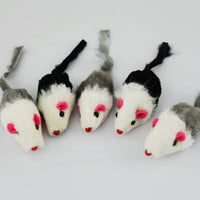 HKM-5488445 Natural Rabbit Fur Fake Mouse Cat Toy - 5 Pack