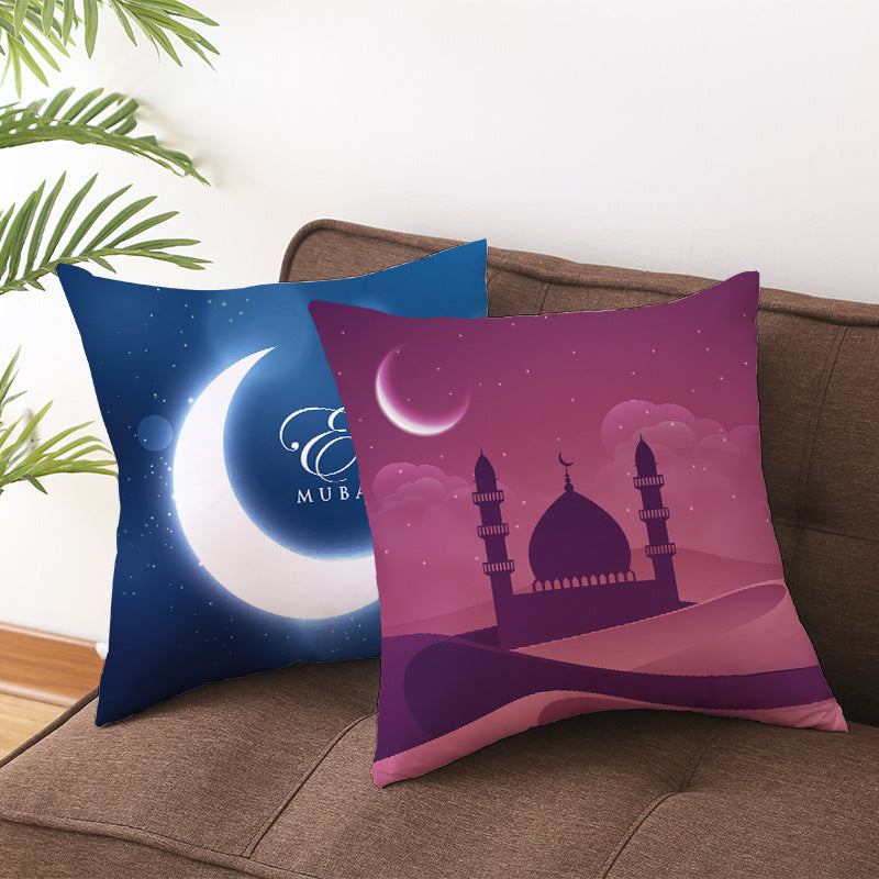 HKM-549011 Peach Skin Pillowcase – Soft Chemical Fiber Cushion Cover in National Style, Ramadan Pattern, 45x45cm