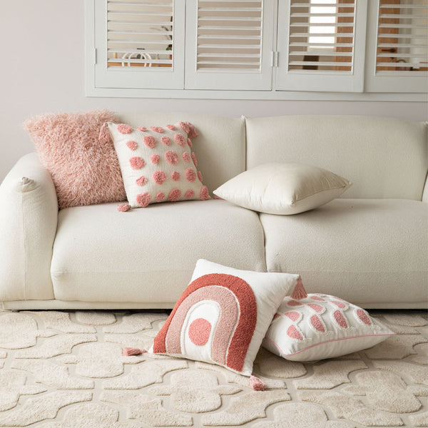 HKM-549395 Modern Polka Dot Pillow Cover with Tassels, 45cm, Pink Rainbow and Milky White Velvet