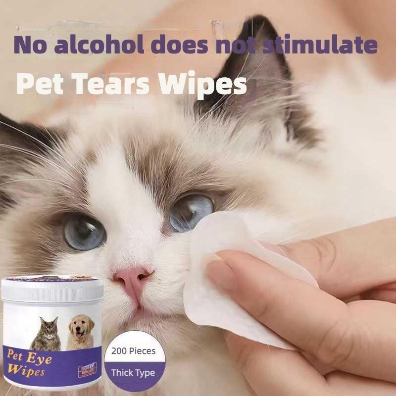 HKM-5494205 Pet Eye Wipes - 200 Count, Tear Stain Remover for Dogs and Cats, Gentle and Hypoallergenic Cleaning Pads
