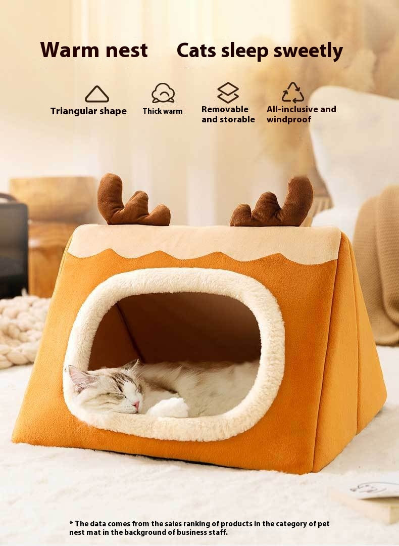 HKM-5494589 Cozy Triangle Elk Cat Nest for Autumn & Winter - Multiple Sizes Available