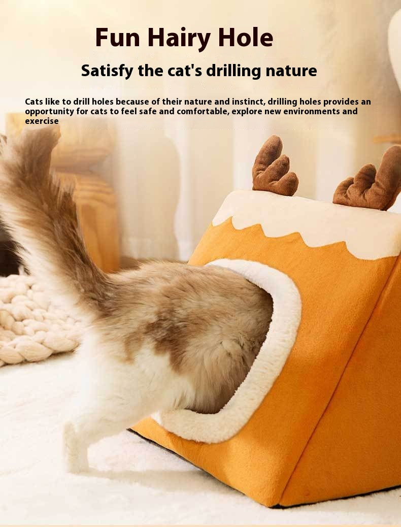 HKM-5494589 Cozy Triangle Elk Cat Nest for Autumn & Winter - Multiple Sizes Available
