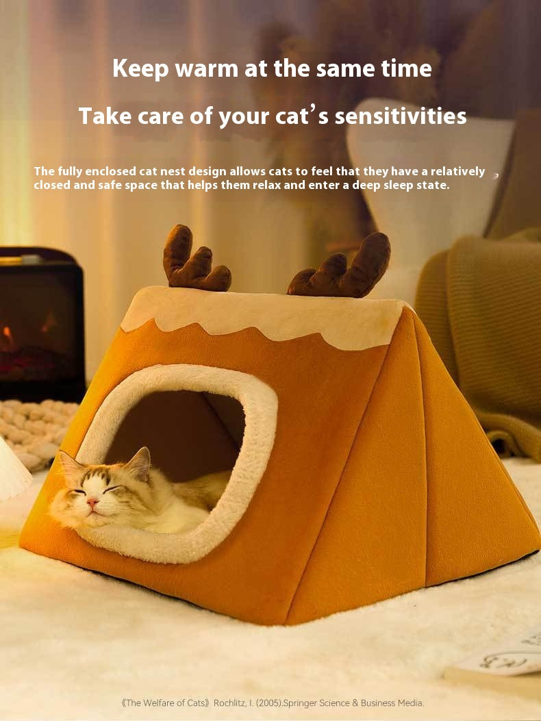 HKM-5494589 Cozy Triangle Elk Cat Nest for Autumn & Winter - Multiple Sizes Available