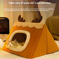 HKM-5494589 Cozy Triangle Elk Cat Nest for Autumn & Winter - Multiple Sizes Available