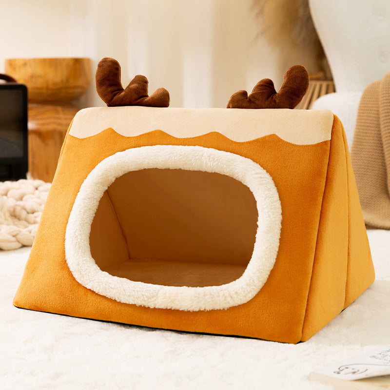 HKM-5494589 Cozy Triangle Elk Cat Nest for Autumn & Winter - Multiple Sizes Available