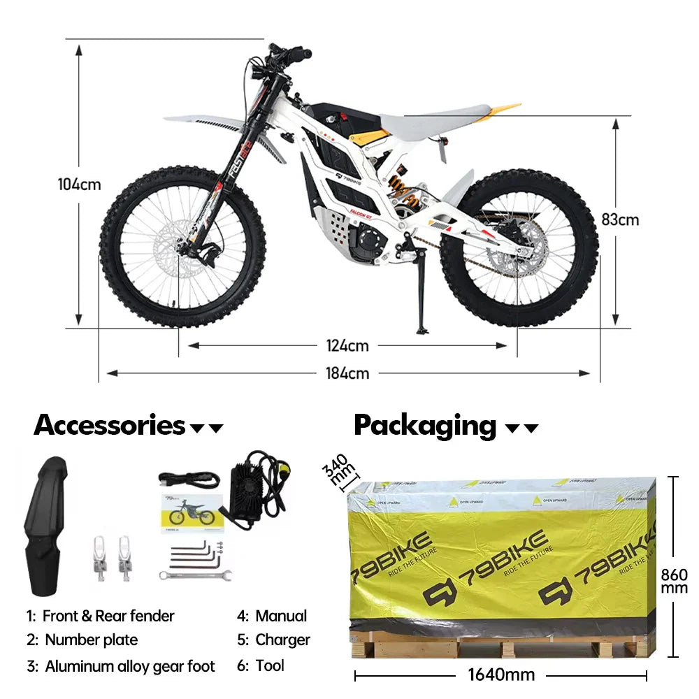 HKM-549651 Electric Dirt Bike 16.8KW Motor, Adjustable Suspension, 72V 40Ah Battery, 120km Range, 95KM/H Top Speed