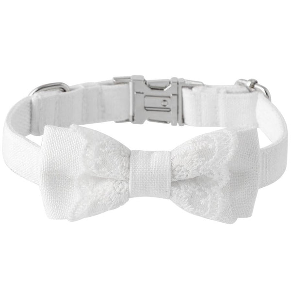 HKM-549651 Stylish White Polyester Pet Bow Knot Collar with Adjustable Sizes for Dogs