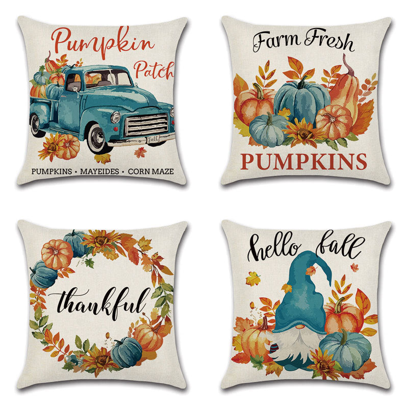 HKM-549651 Thanksgiving Pumpkin Cartoon Car Linen Pillowcase 45x45cm