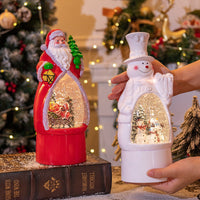 HKM-549715 Charming Christmas Snowman and Old Man Music Box with Ambience Light, Perfect for Desktop Decoration