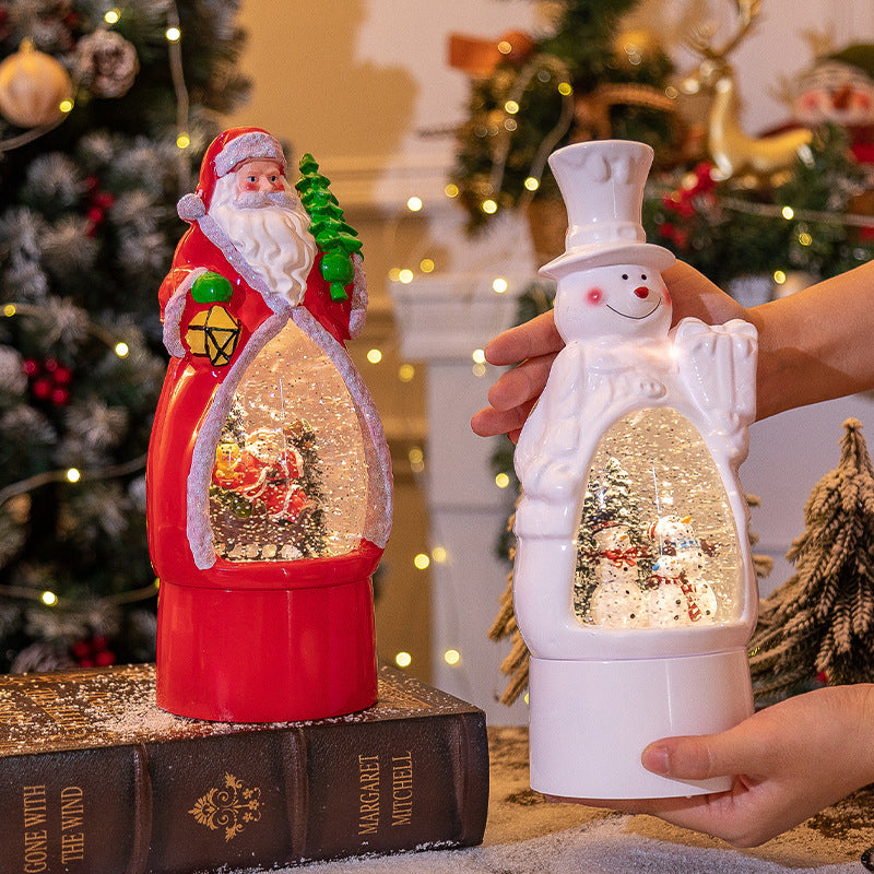 HKM-549715 Charming Christmas Snowman and Old Man Music Box with Ambience Light, Perfect for Desktop Decoration