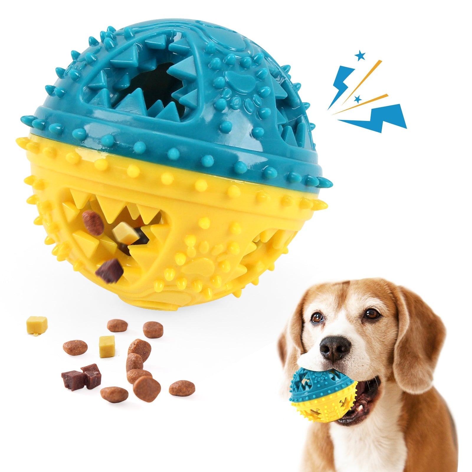 HKM-5497789 Interactive Dog Chew Toy with Teeth Cleaning and Food Dispensing Features