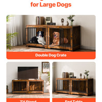 HKM-5498173 Indoor Wooden Dog Kennel with Divider and Dual Door Design for Two Dogs, 75 Inches