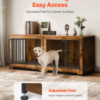 HKM-5498173 Indoor Wooden Dog Kennel with Divider and Dual Door Design for Two Dogs, 75 Inches
