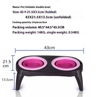 HKM-5498301 Folding Double Dog Bowl - Blue & Pink TPR Pet Feeder