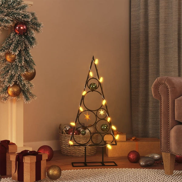 HKM-549907 Modern Black Metal Christmas Tree, 60 cm, Powder-Coated Steel, Decorative Stand Included