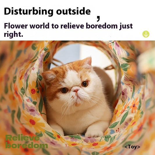HKM-5499581 Cat Tunnel Toy for Stress Relief - 25 cm x 90 cm Composite Cloth, Green and Yellow