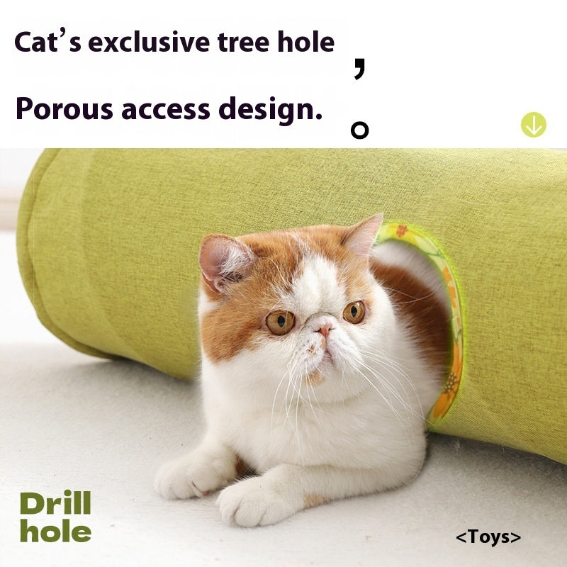 HKM-5499581 Cat Tunnel Toy for Stress Relief - 25 cm x 90 cm Composite Cloth, Green and Yellow