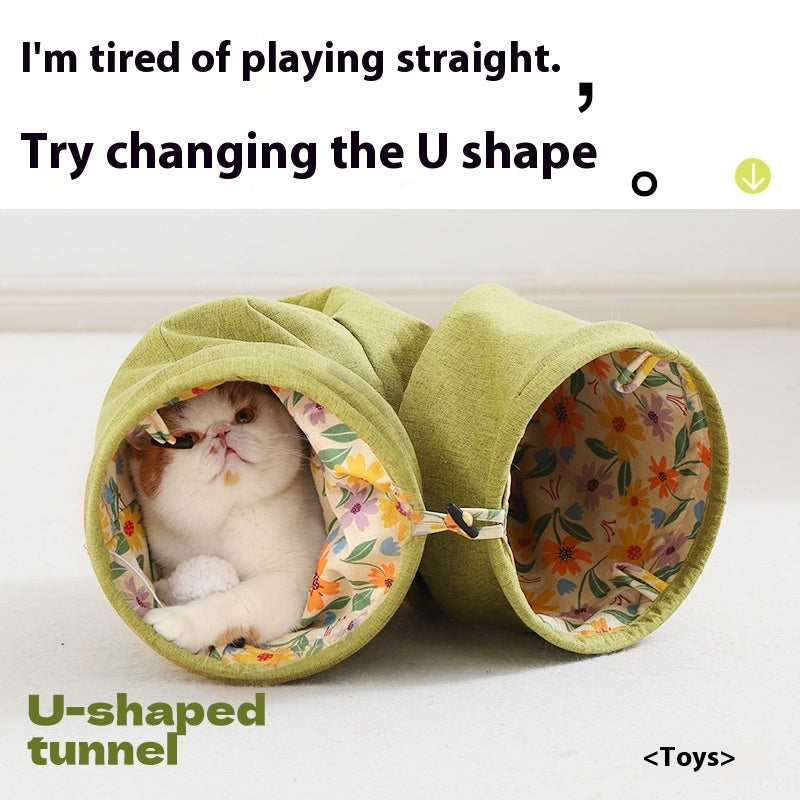 HKM-5499581 Cat Tunnel Toy for Stress Relief - 25 cm x 90 cm Composite Cloth, Green and Yellow